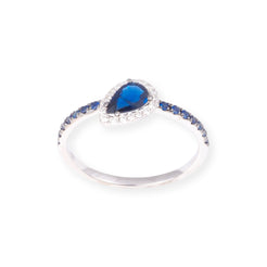 18ct White Gold and Blue Sapphire Ring LR-7039 - Minar Jewellers