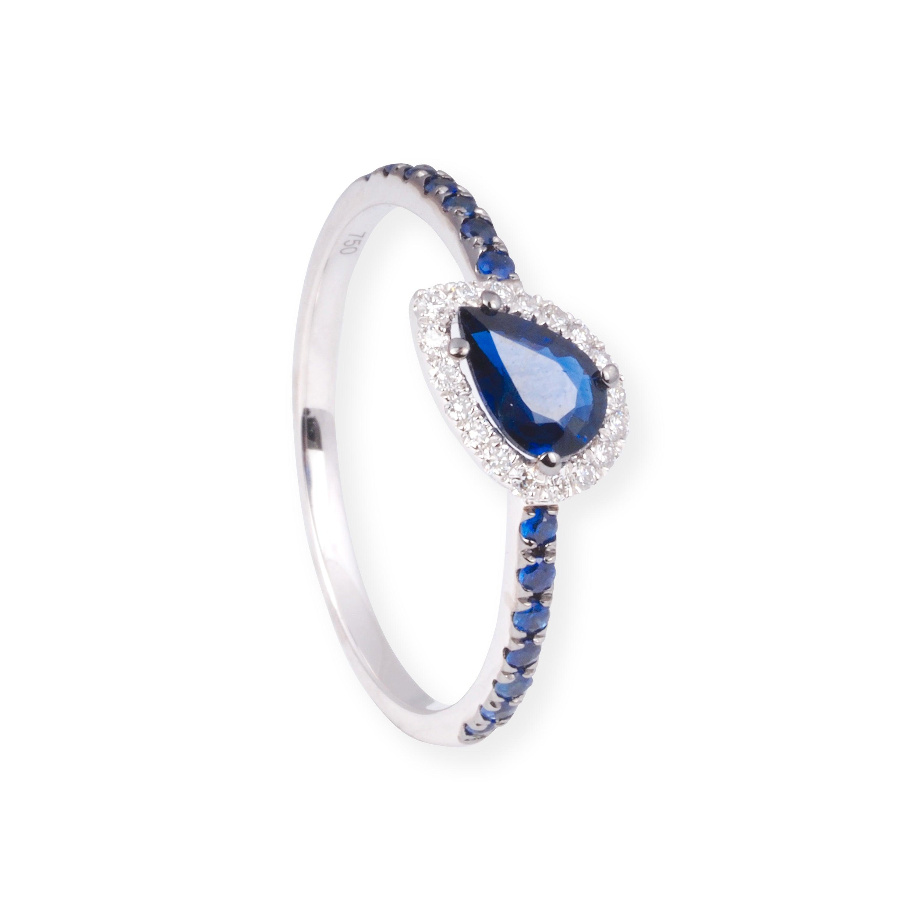 18ct White Gold and Blue Sapphire Ring LR-7039 - Minar Jewellers