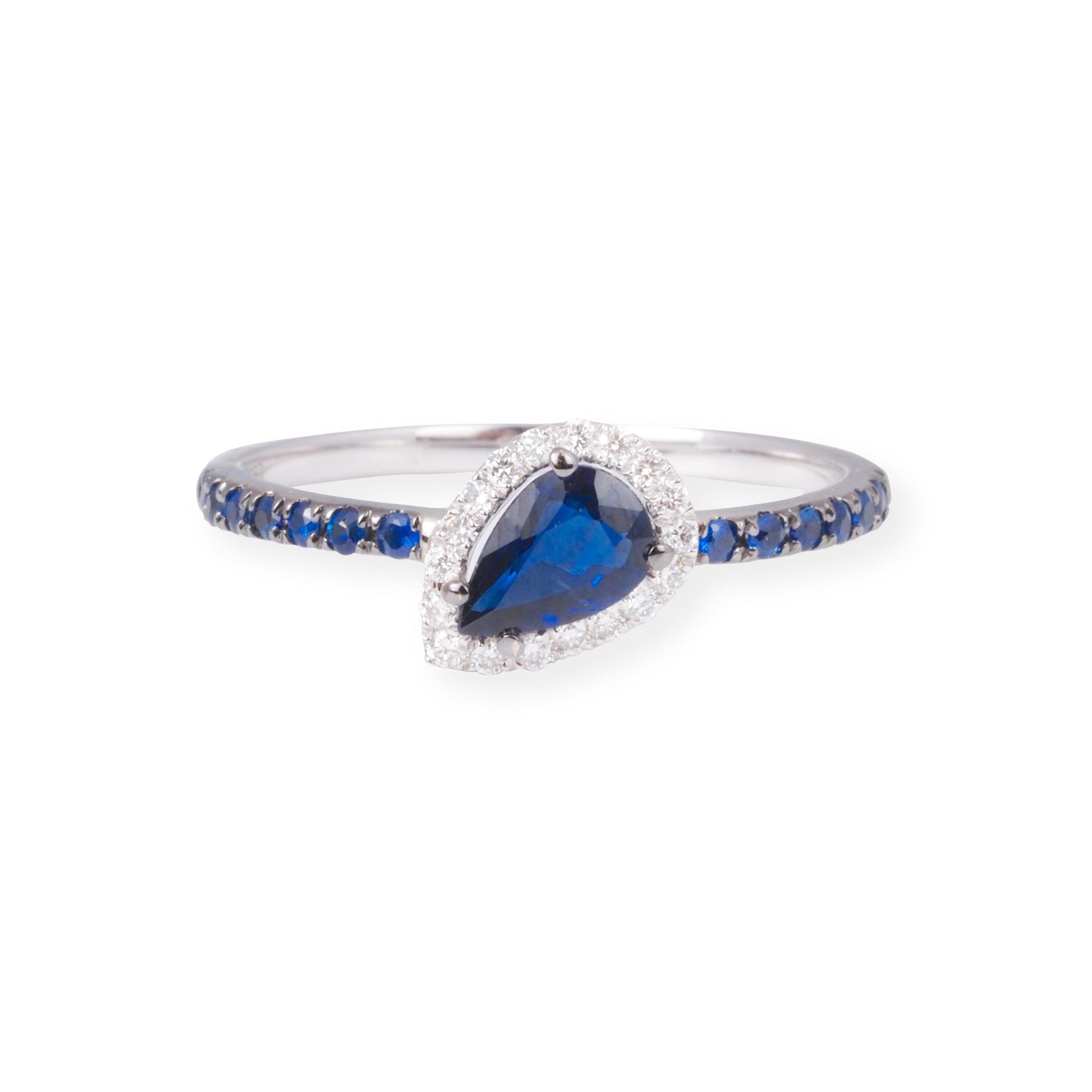 18ct White Gold and Blue Sapphire Ring LR-7039