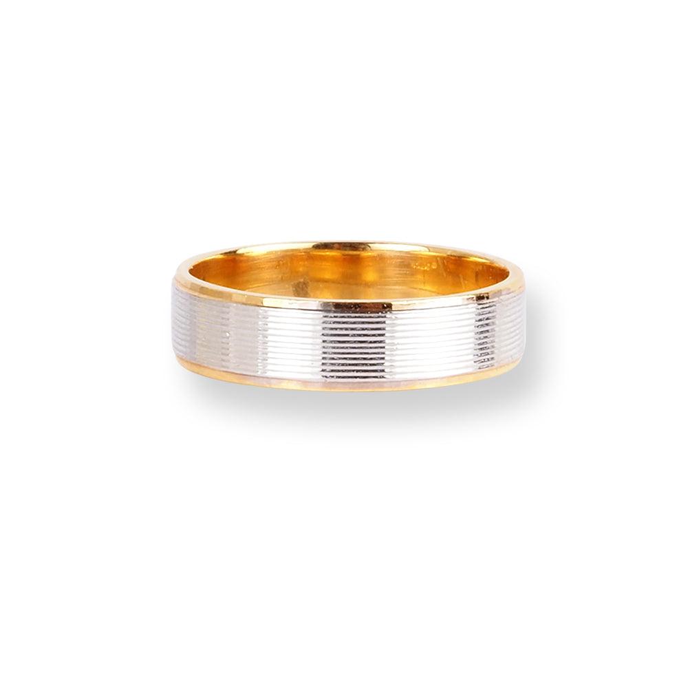 18ct White & Yellow Gold Wedding Band With Brush Finish & Polished Grooved Edges LR-6658 - Minar Jewellers
