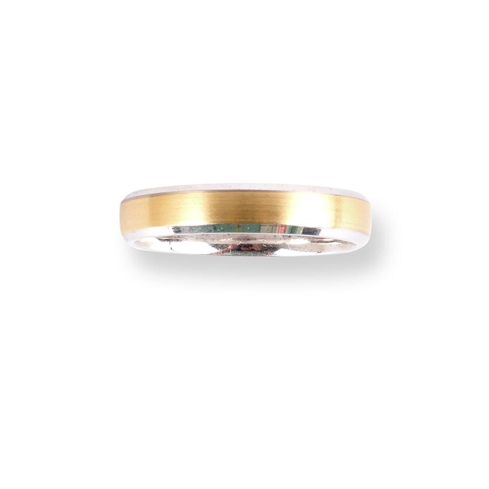 18ct White & Yellow Gold Wedding Band With Brushed Finish Bevelled Edge Flat Court LR-6659 - Minar Jewellers