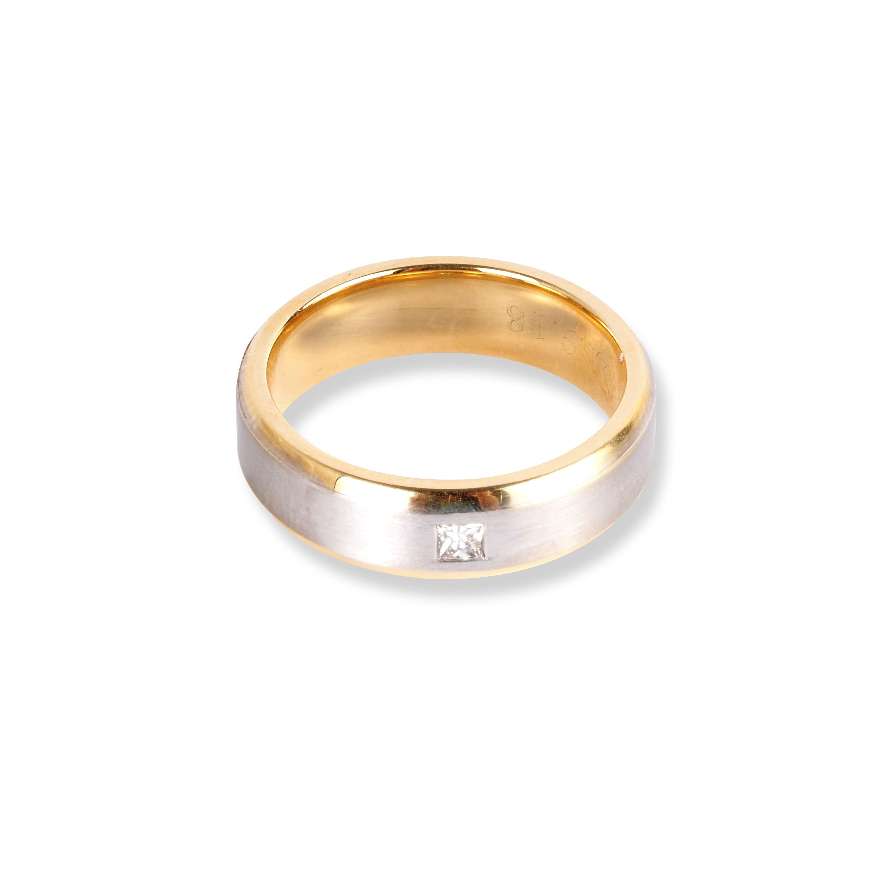 18ct White & Yellow Gold Wedding Band With Satin Finish & Polished Grooved Edges LR-6657 - Minar Jewellers