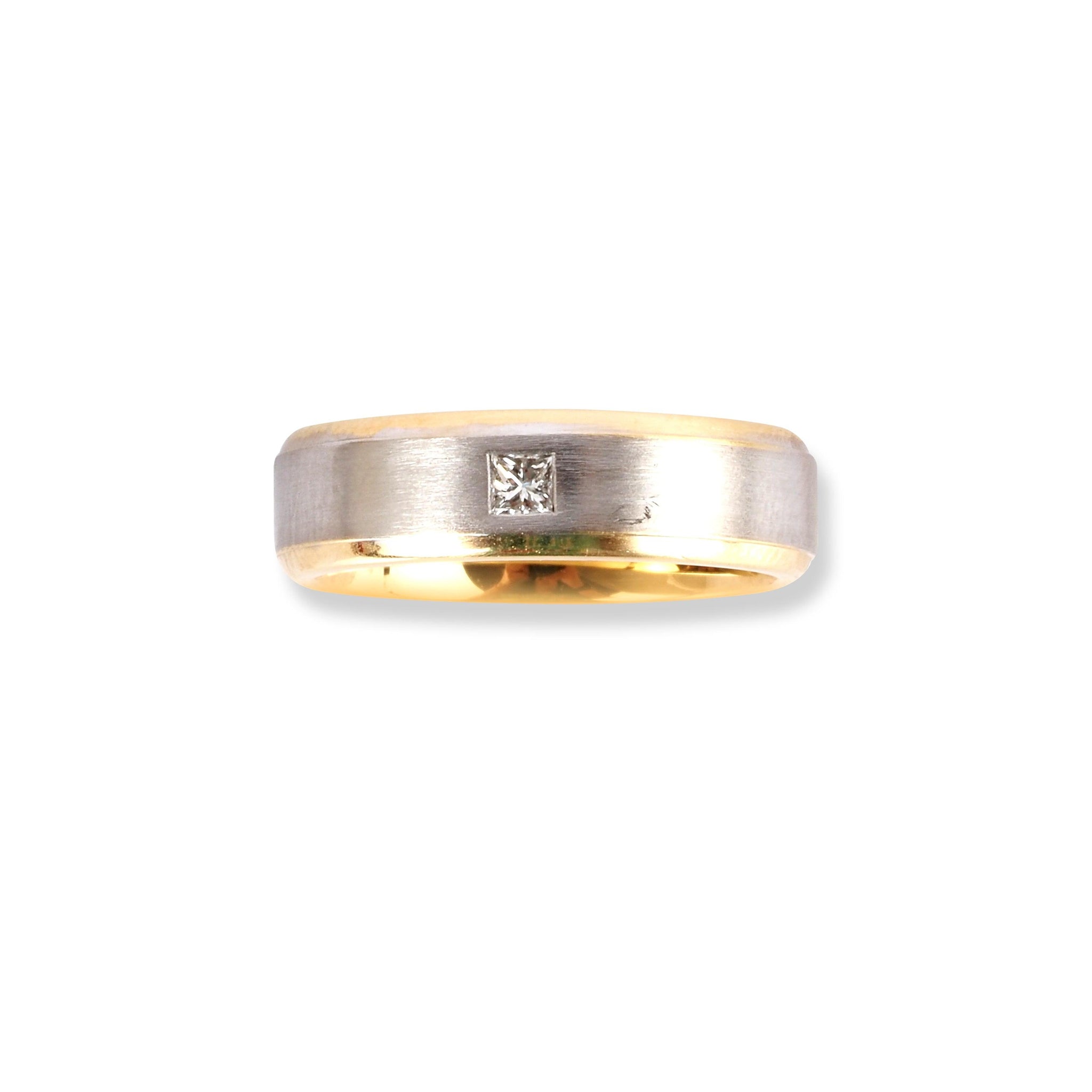 18ct White & Yellow Gold Wedding Band With Satin Finish & Polished Grooved Edges LR-6657