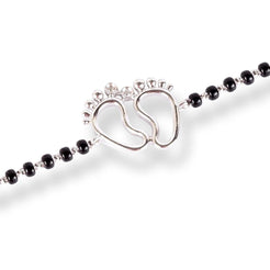 18ct Yellow Gold / 18ct White Gold Diamond Adjustable Children's Bracelet with Small Feet and Black Beads MCS4275 - Minar Jewellers