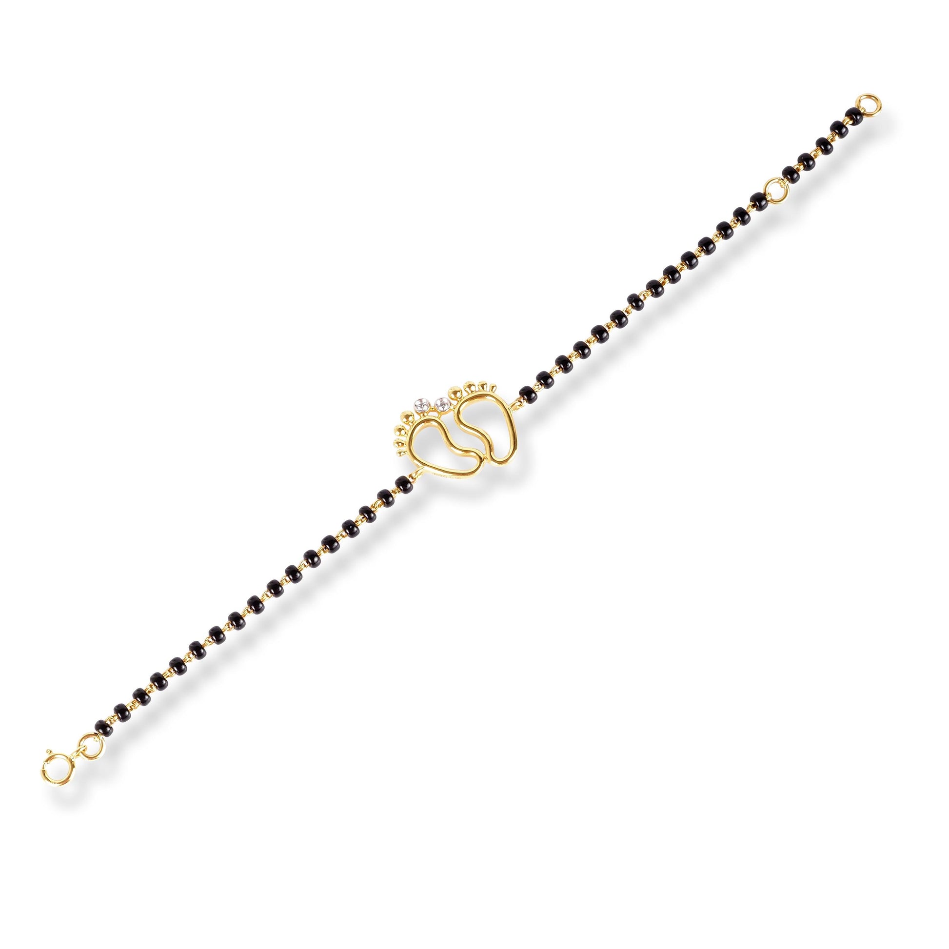 18ct Yellow Gold / 18ct White Gold Diamond Adjustable Children's Bracelet with Small Feet and Black Beads MCS4275 - Minar Jewellers