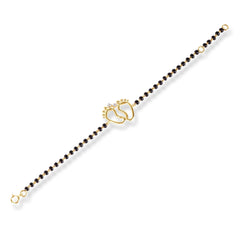 18ct Yellow Gold / 18ct White Gold Diamond Adjustable Children's Bracelet with Small Feet and Black Beads MCS4275 - Minar Jewellers
