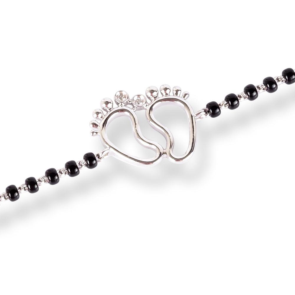 18ct Yellow Gold / 18ct White Gold Diamond Adjustable Children's Bracelet with Small Feet and Black Beads MCS4275
