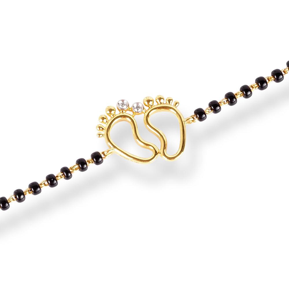 18ct Yellow Gold / 18ct White Gold Diamond Adjustable Children's Bracelet with Small Feet and Black Beads MCS4275 - Minar Jewellers