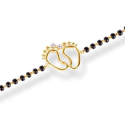 18ct Yellow Gold / 18ct White Gold Diamond Adjustable Children's Bracelet with Small Feet and Black Beads MCS4275 - Minar Jewellers