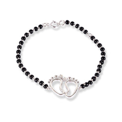 18ct Yellow Gold / 18ct White Gold Diamond Adjustable Children's Bracelet with Small Feet and Black Beads MCS4275 - Minar Jewellers