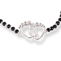 18ct Yellow Gold / 18ct White Gold Diamond Adjustable Children's Bracelet with Small Feet and Black Beads MCS4275 - Minar Jewellers