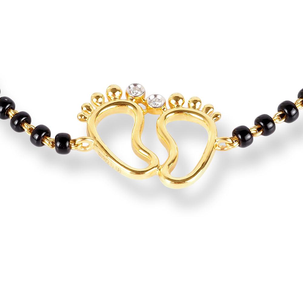 18ct Yellow Gold / 18ct White Gold Diamond Adjustable Children's Bracelet with Small Feet and Black Beads MCS4275 - Minar Jewellers