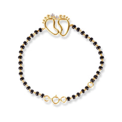 18ct Yellow Gold / 18ct White Gold Diamond Adjustable Children's Bracelet with Small Feet and Black Beads MCS4275 - Minar Jewellers