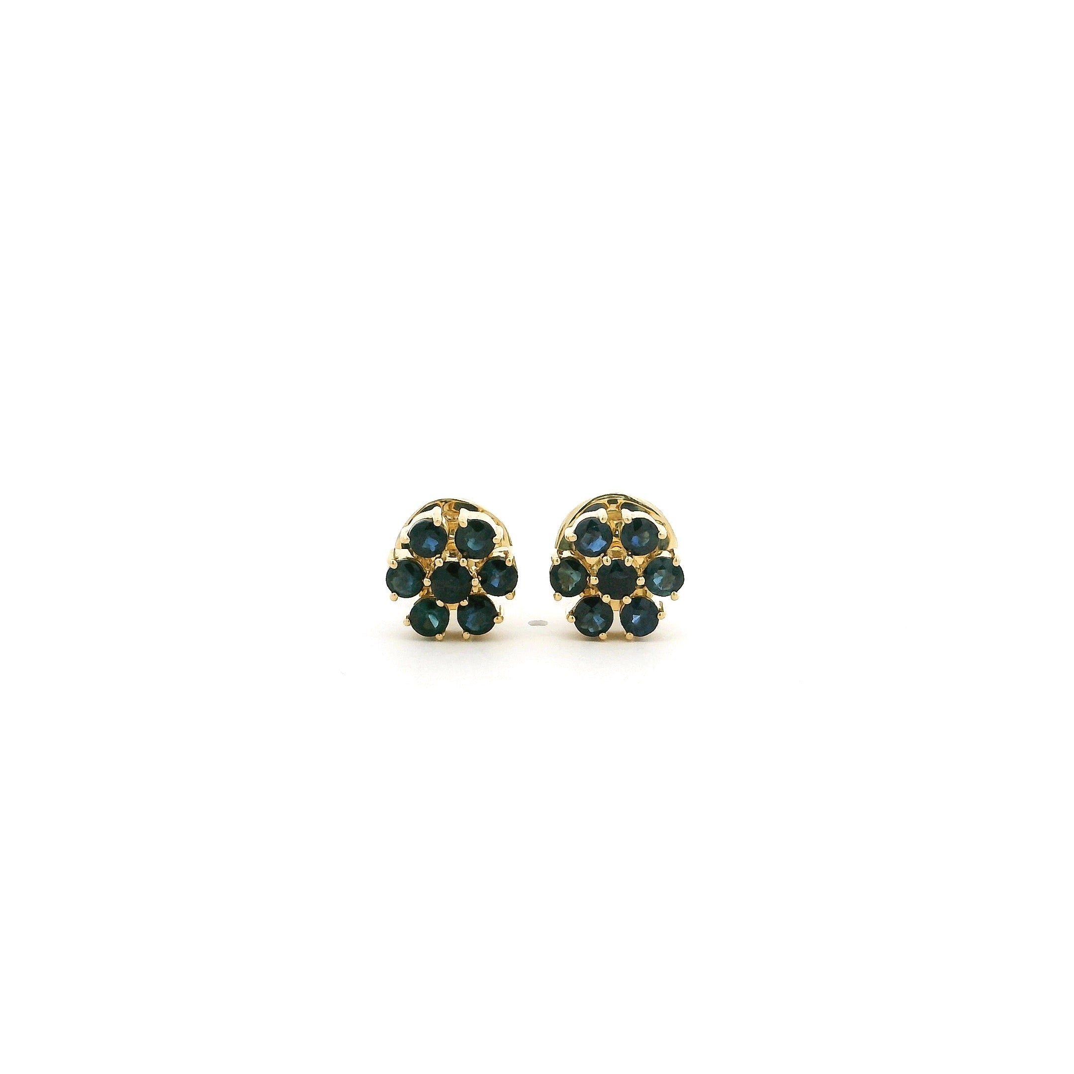 18ct Yellow Gold Blue Sapphire Ear Studs – Cluster Style Earrings