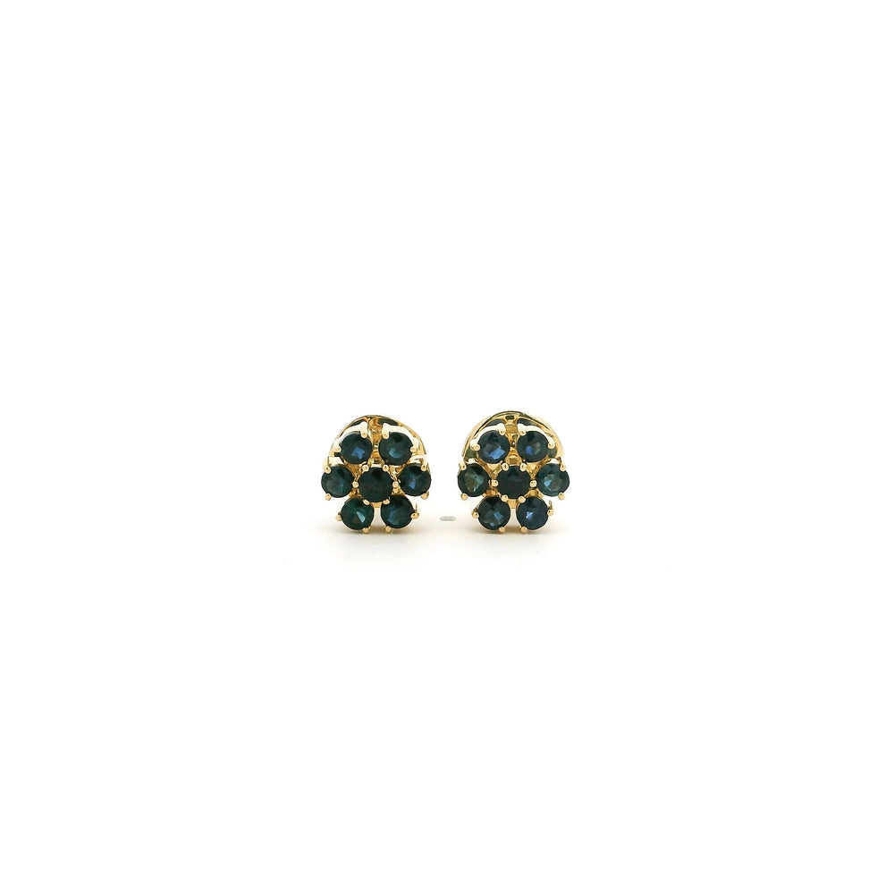 18ct Yellow Gold Blue Sapphire Ear Studs – Cluster Style Earrings