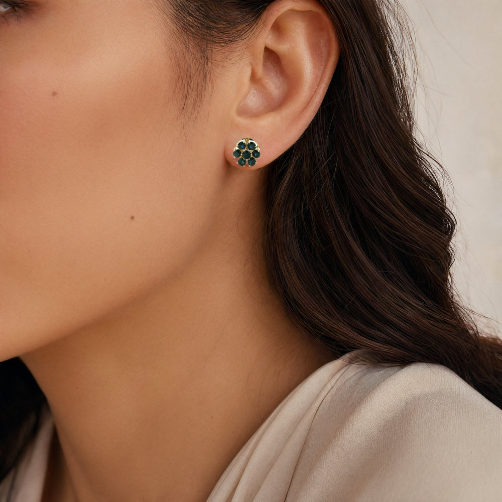 18ct Yellow Gold Blue Sapphire Ear Studs – Cluster Style Earrings