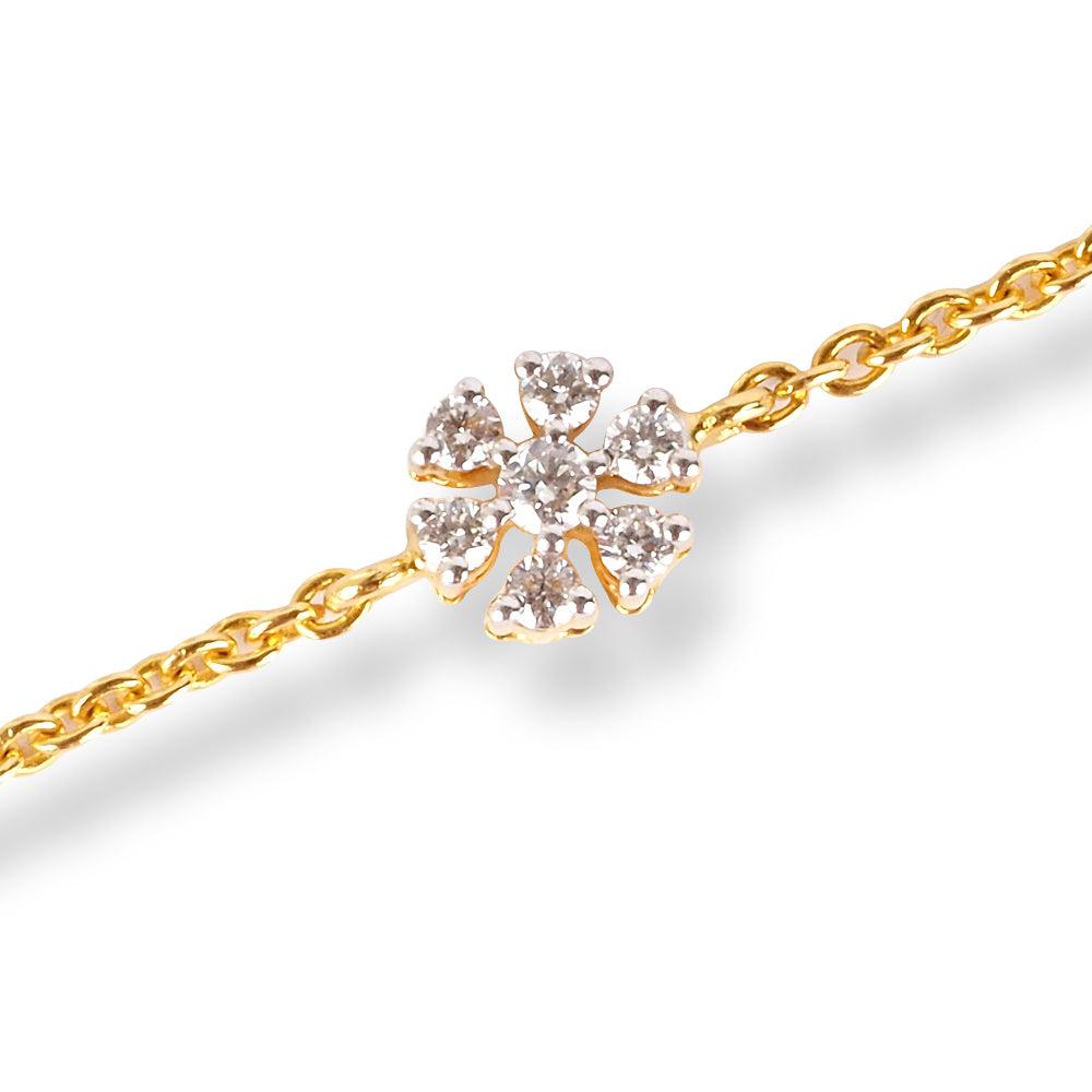 18ct Yellow Gold Cluster Diamond Design Adjustable Bracelet with Ring Clasp MCS6254 - Minar Jewellers