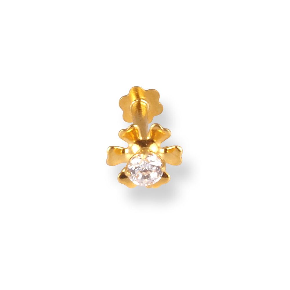 18ct Yellow Gold Flower Design Screw Back Nose Stud with Cubic Zirconia Stone (4.5MM - 6MM) NIP-4-440