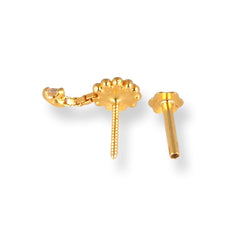 18ct Yellow Gold Screw Back Drop Nose Stud with Cubic Zirconia Stones NIP-4-940d - Minar Jewellers
