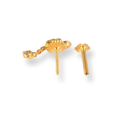 18ct Yellow Gold Screw Back Drop Nose Stud with Cubic Zirconia Stones NIP-4-940f - Minar Jewellers