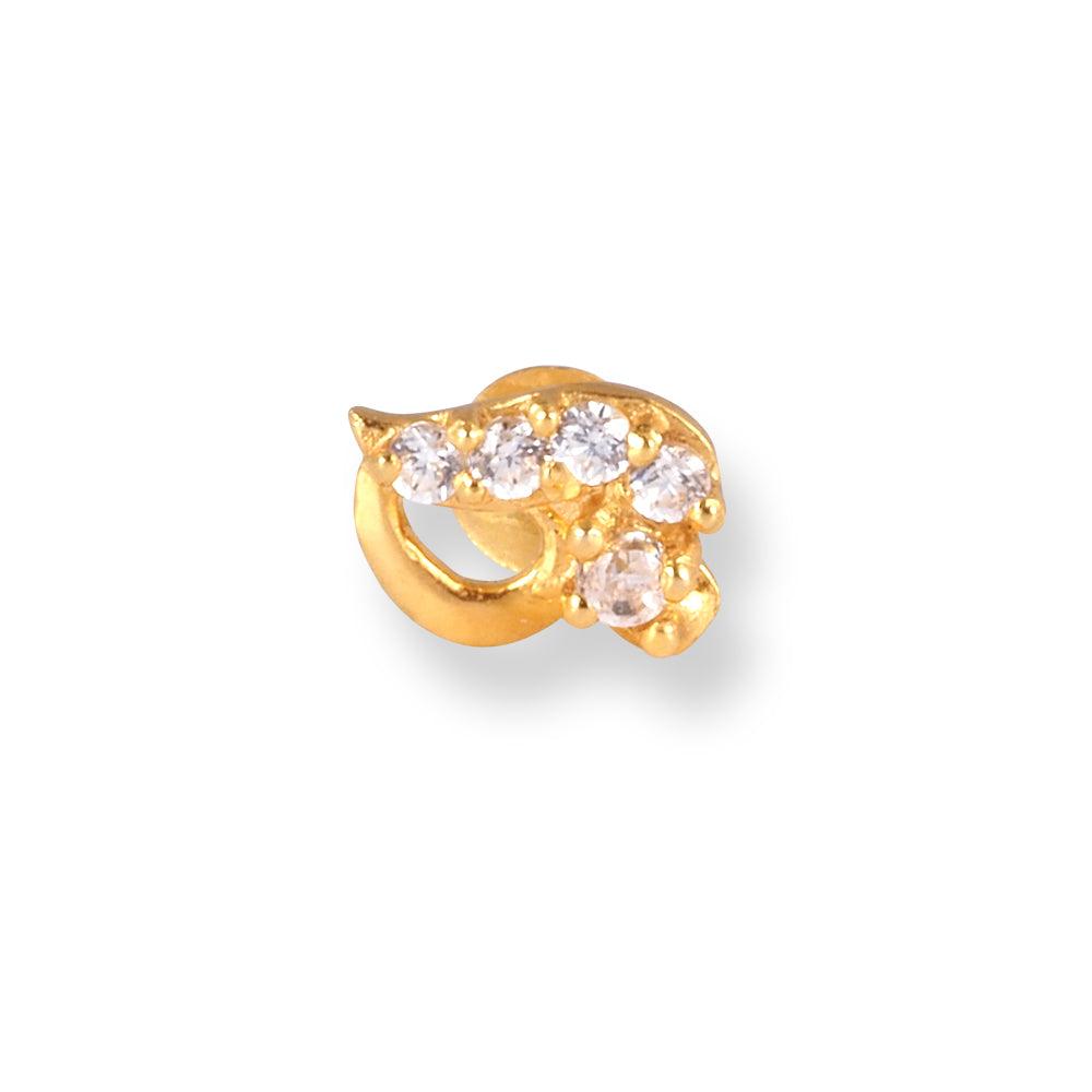 18ct Yellow Gold Screw Back Drop Nose Stud with Cubic Zirconia Stones NS-4540a - Minar Jewellers