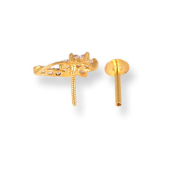 18ct Yellow Gold Screw Back Drop Nose Stud with Cubic Zirconia Stones NS-4540b - Minar Jewellers