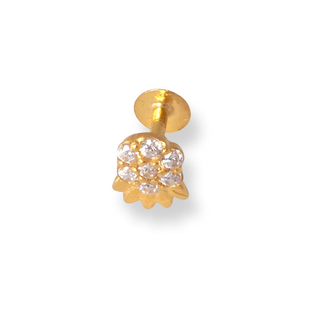 18ct Yellow Gold Screw Back Drop Nose Stud with Cubic Zirconia Stones NS-4540d - Minar Jewellers