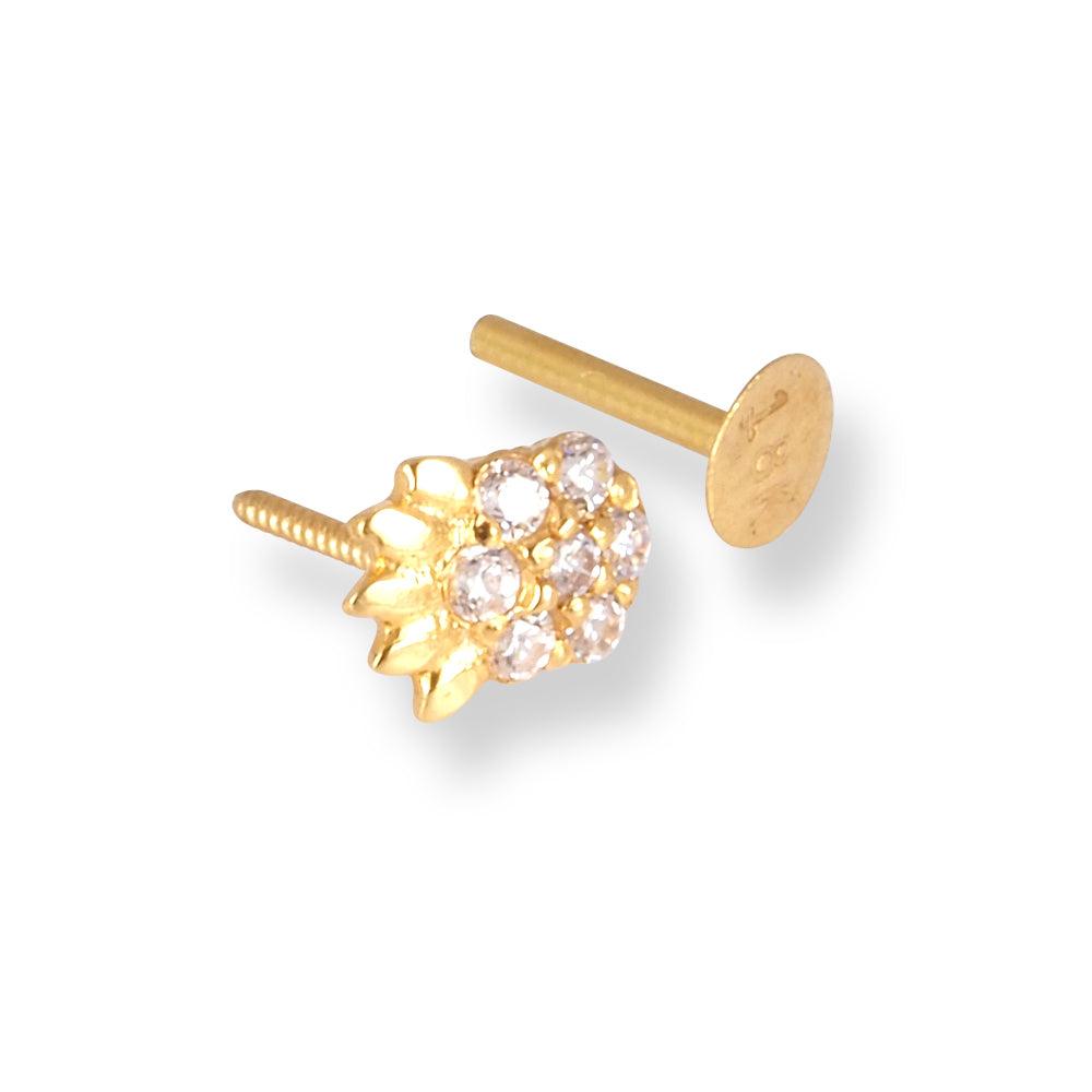 18ct Yellow Gold Screw Back Drop Nose Stud with Cubic Zirconia Stones NS-4540d - Minar Jewellers