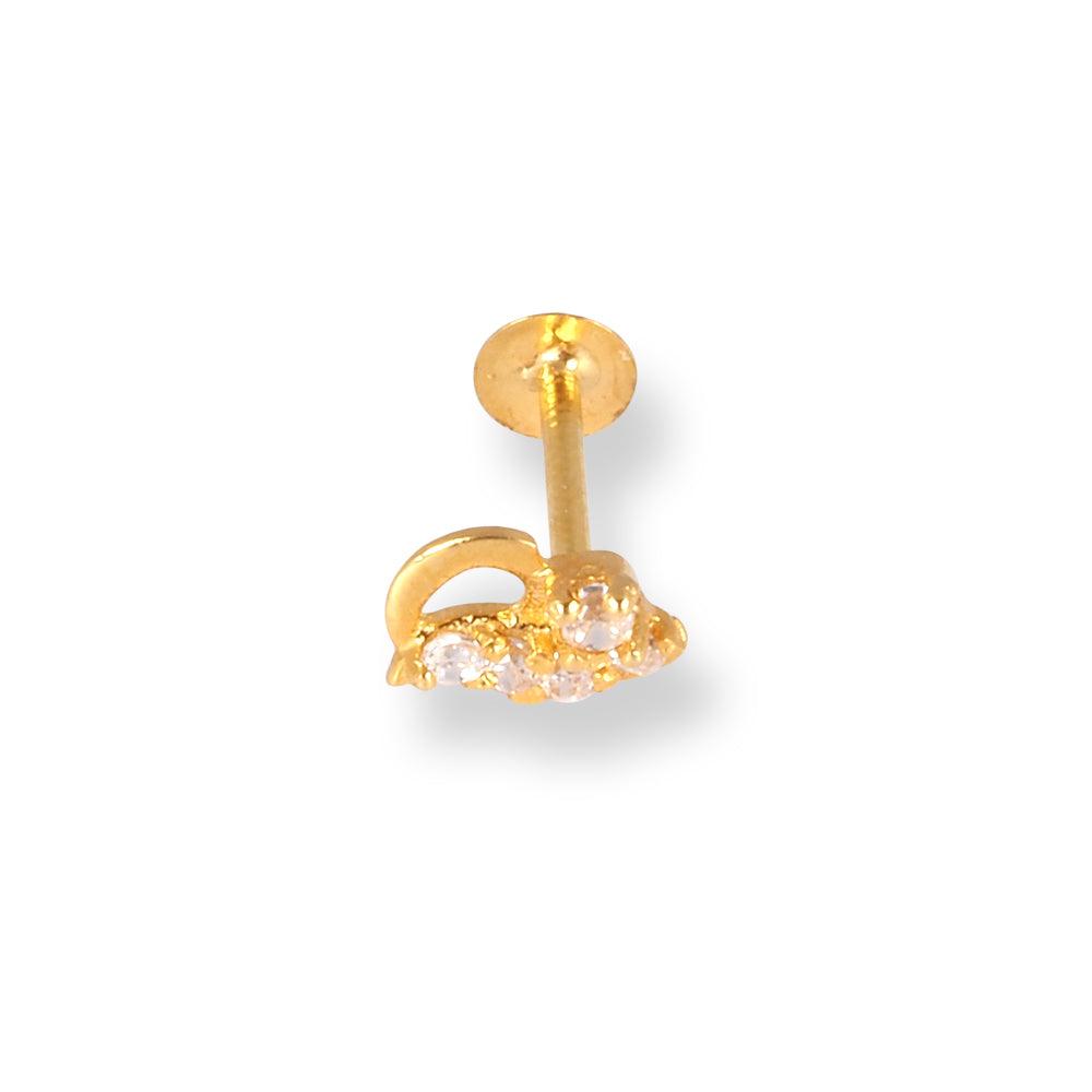 18ct Yellow Gold Screw Back Drop Nose Stud with Cubic Zirconia Stones NS-4540e - Minar Jewellers