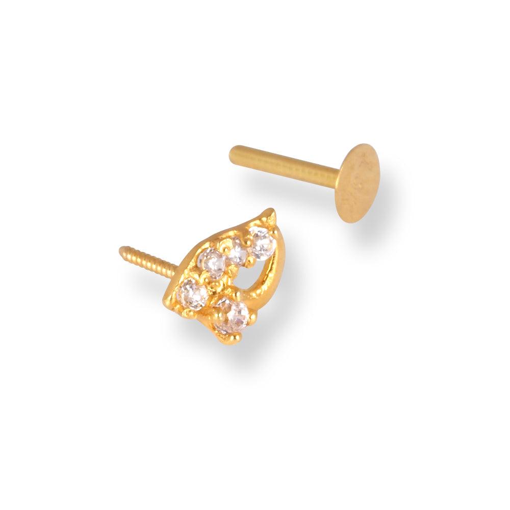 18ct Yellow Gold Screw Back Drop Nose Stud with Cubic Zirconia Stones NS-4540e - Minar Jewellers