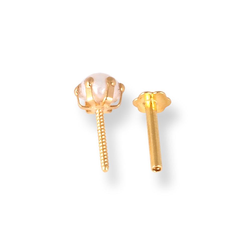 18ct Yellow Gold Screw Back Nose Stud with Cultured Pearl (3mm - 4mm) NS-2530 - Minar Jewellers