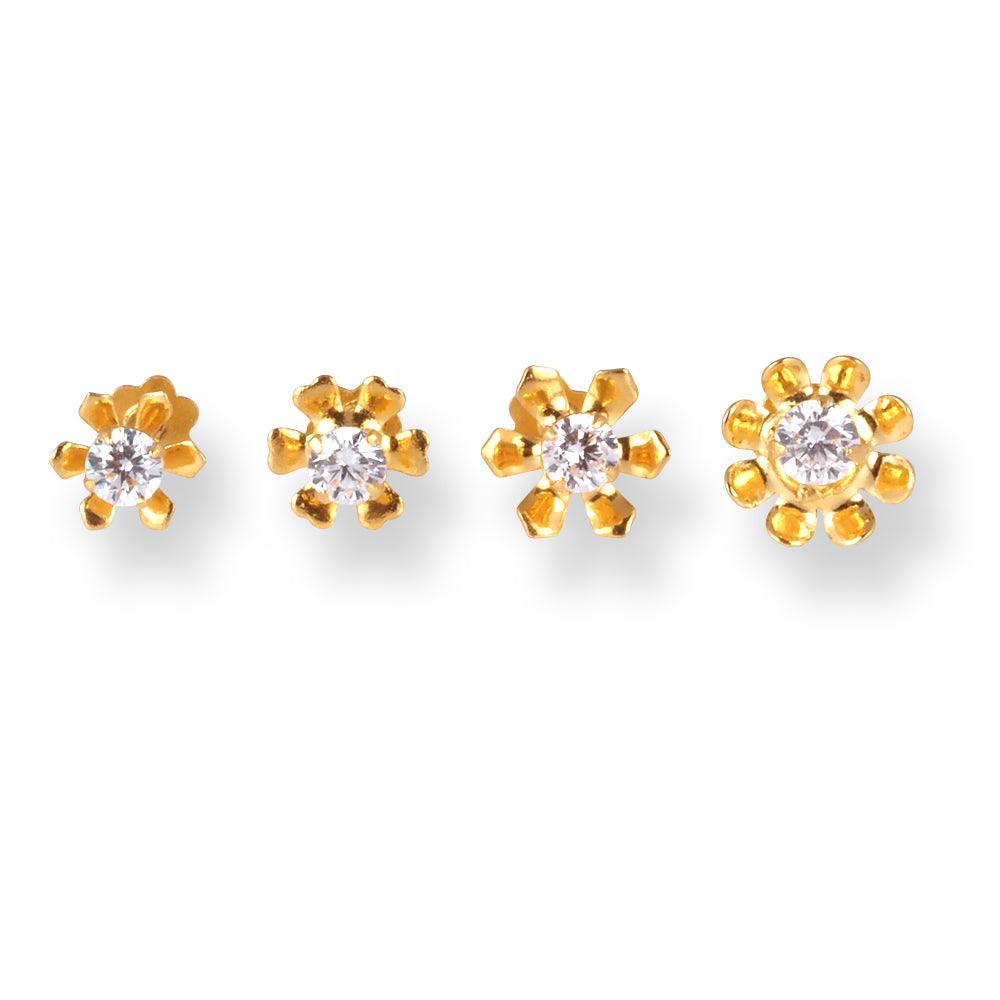18ct Yellow Gold Flower Design Screw Back Nose Stud with Cubic Zirconia Stone (4.5MM - 6MM) NIP-4-440 - Minar Jewellers