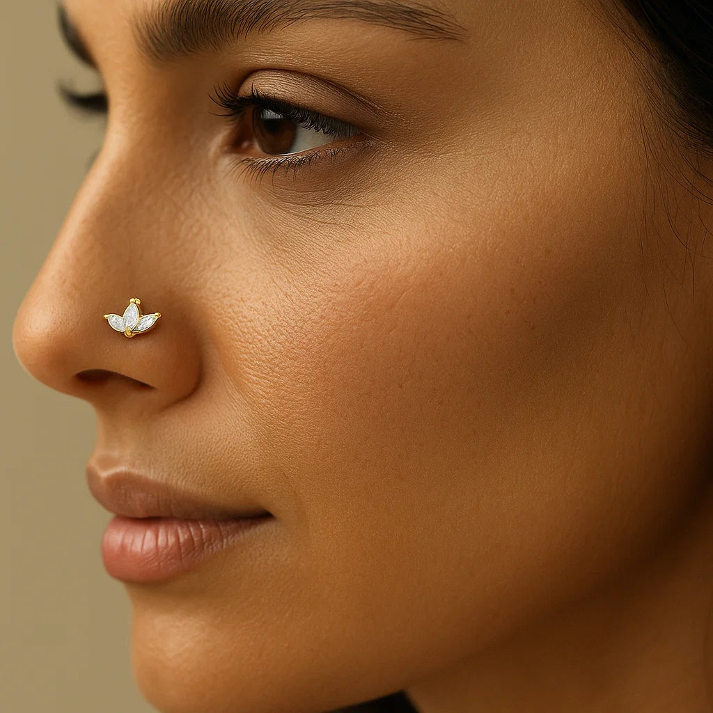 18ct Gold Diamond Lotus Flower Nose Stud | Secure Screw Back