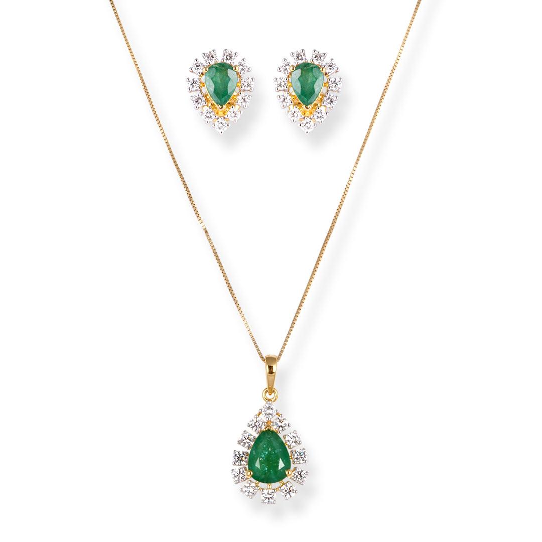 18ct Gold Pendant & Earrings Set with Emeralds and Diamonds – Elegant Fine Jewellery