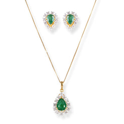 18ct Gold Pendant & Earrings Set with Emeralds and Diamonds – Elegant Fine Jewellery