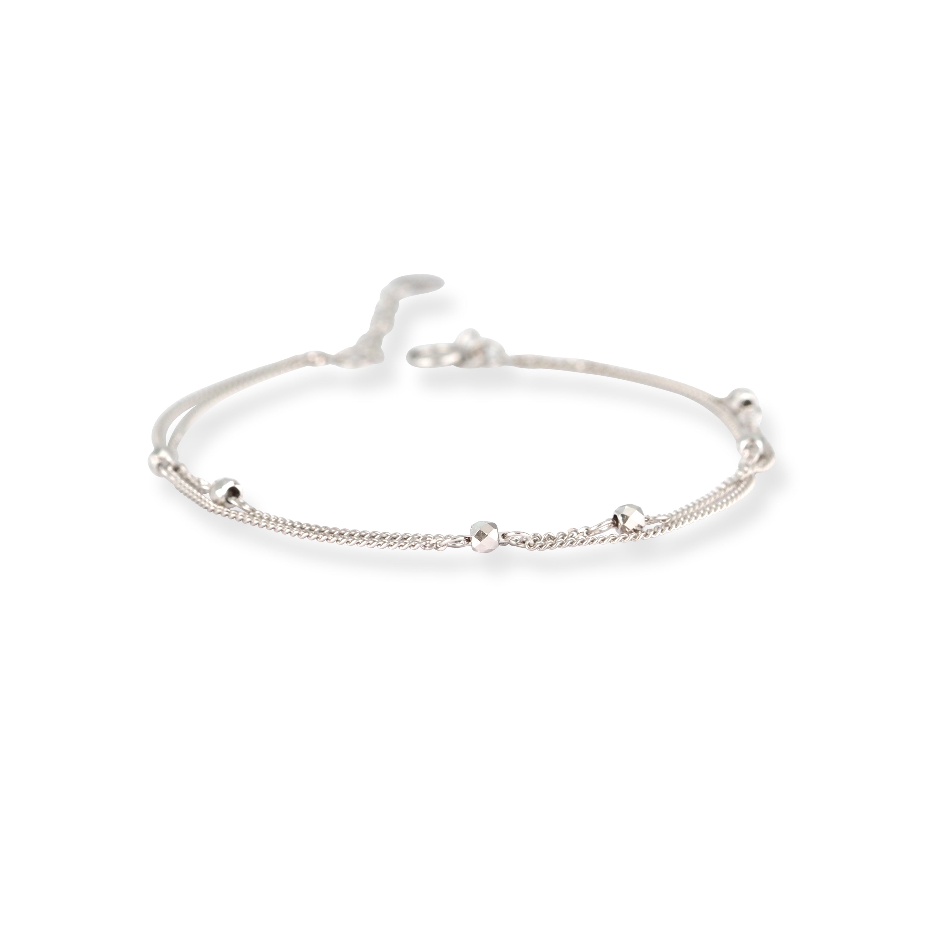 18ct White Gold Adjustable Beaded Bracelet – Double Chain Style