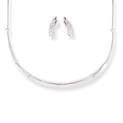 18ct White Gold Bar Necklace & Earrings Set with Pavé Cubic Zirconia Design