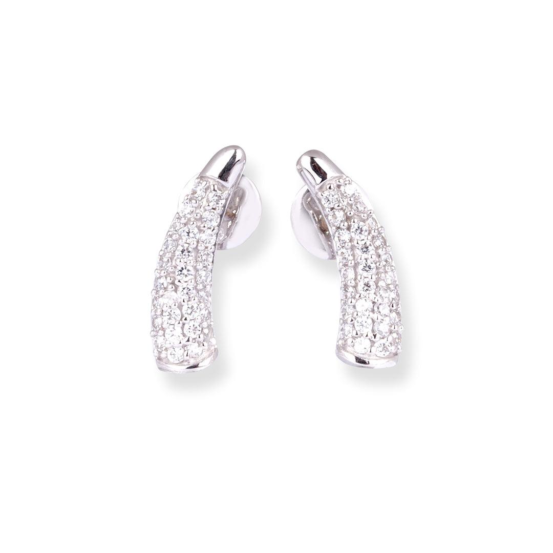 18ct White Gold Bar Necklace & Earrings Set with Pavé Cubic Zirconia Design