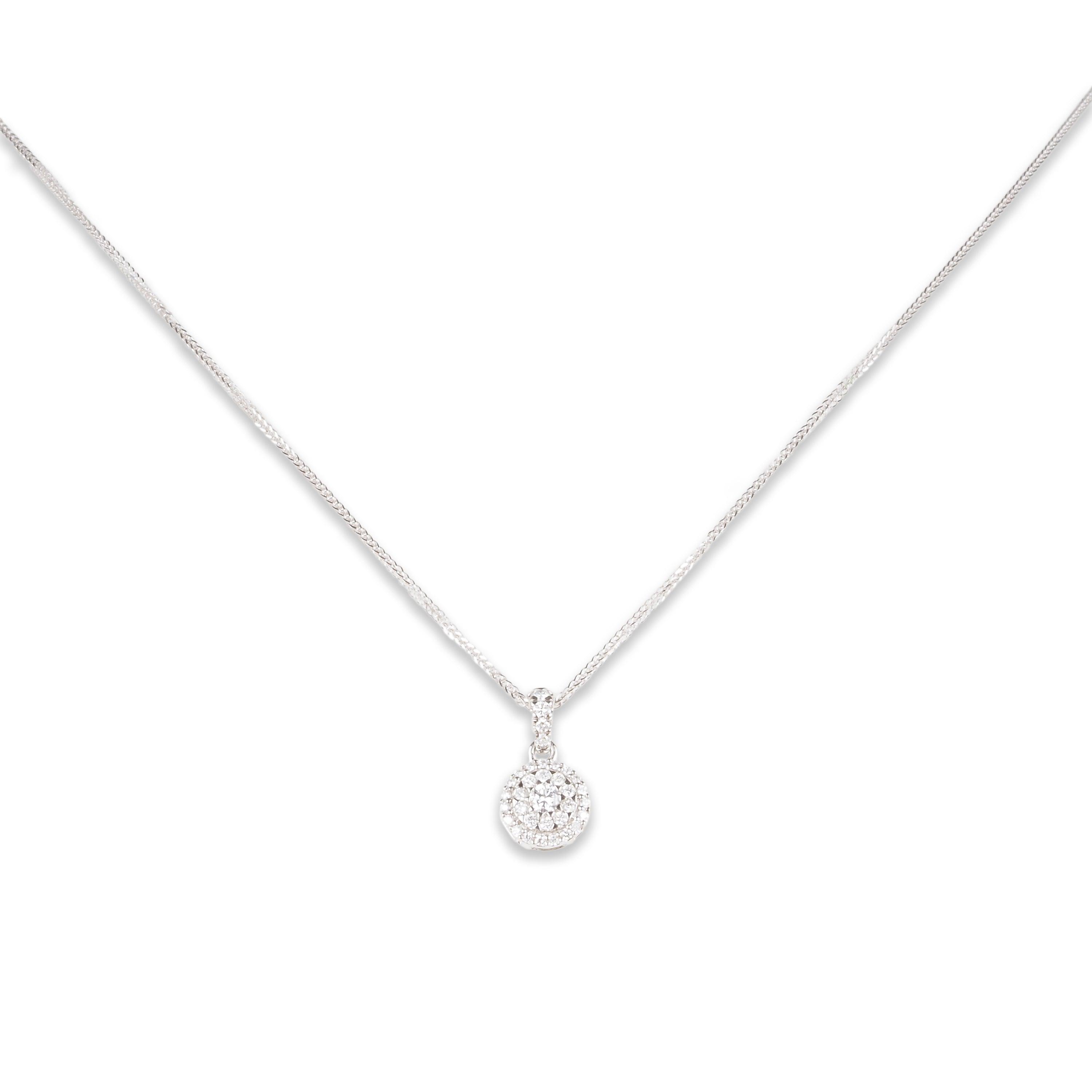 18ct White Gold Chain with Platinum Diamond Pendant and Matching Platinum Diamond Earrings