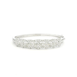 18ct White Gold Diamond Bangle – Fancy Multi-Row Cluster Design with Bezel Set Diamonds