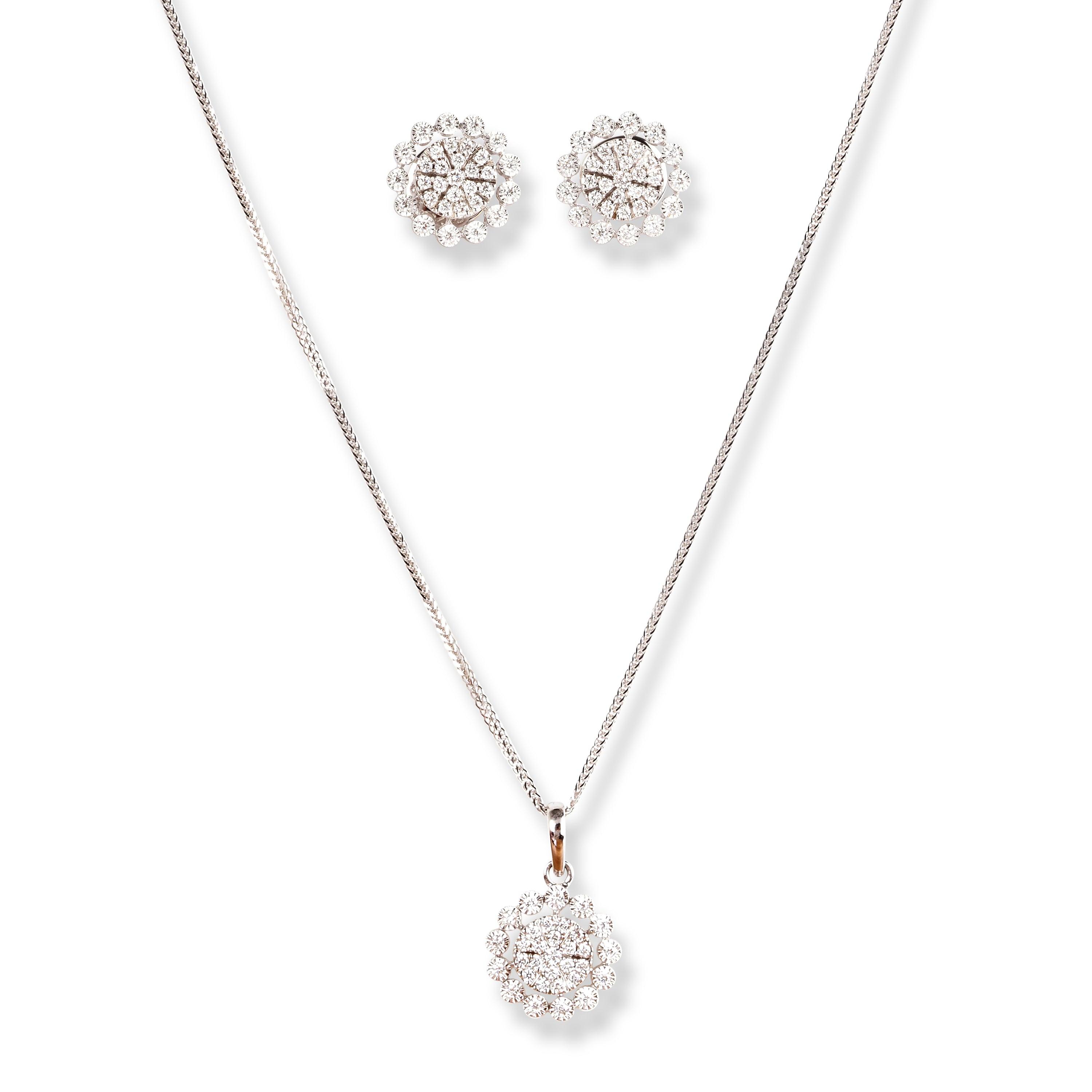 18ct White Gold Diamond Cluster Pendant Necklace with Matching Earrings