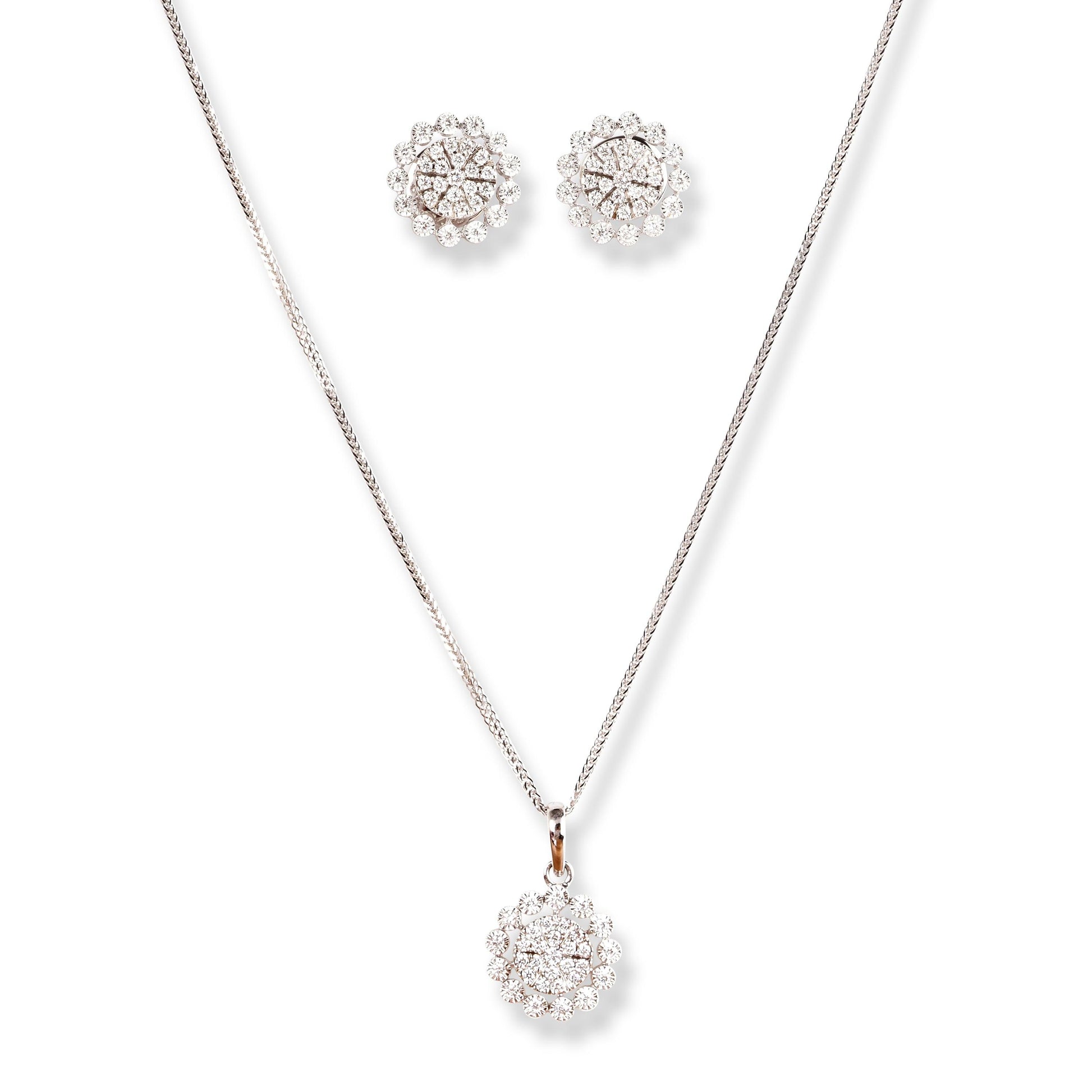 18ct White Gold Diamond Cluster Pendant Necklace with Matching Earrings