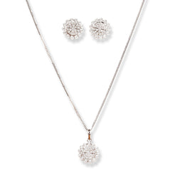 18ct White Gold Diamond Cluster Pendant Necklace with Matching Earrings