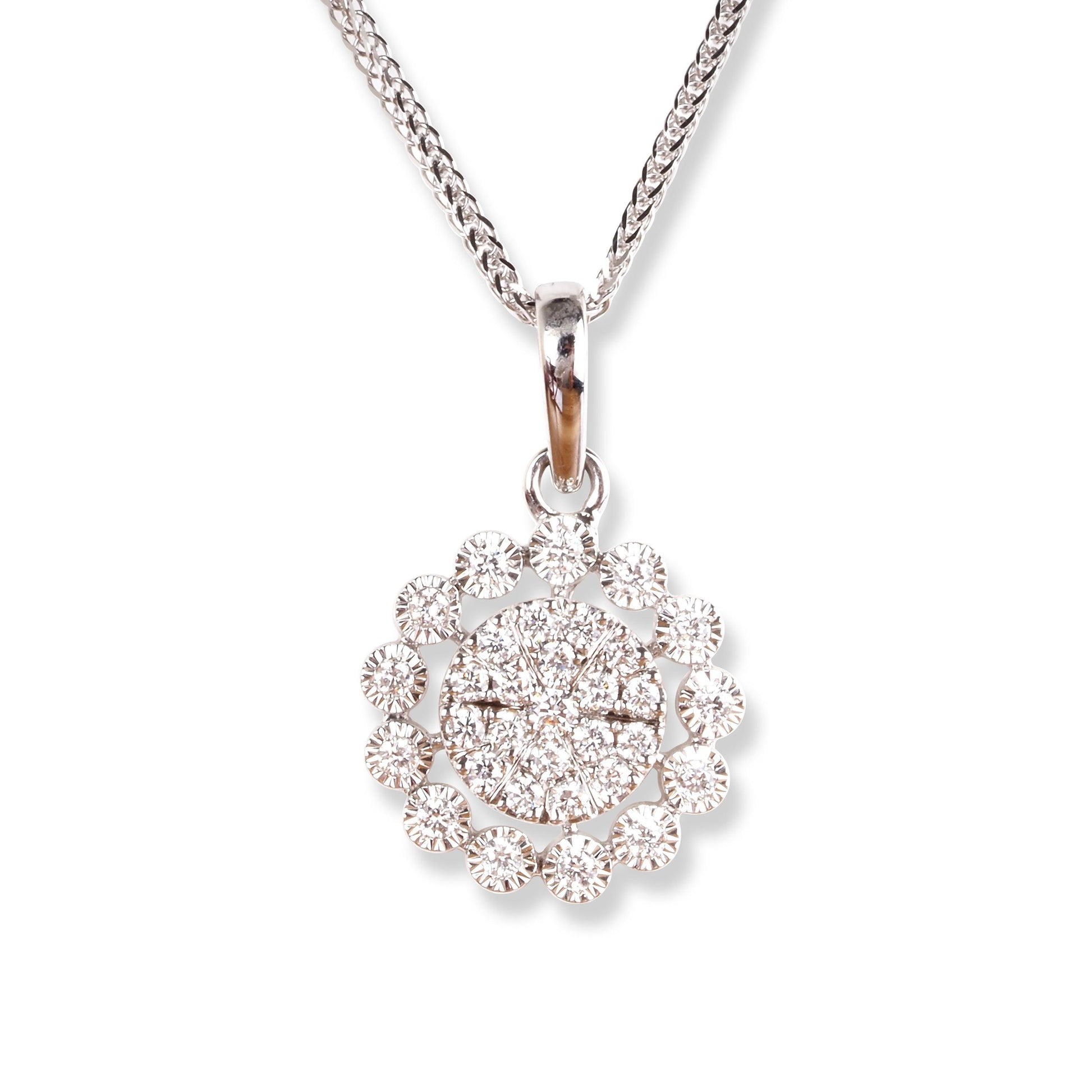 18ct White Gold Diamond Cluster Pendant Necklace with Matching Earrings