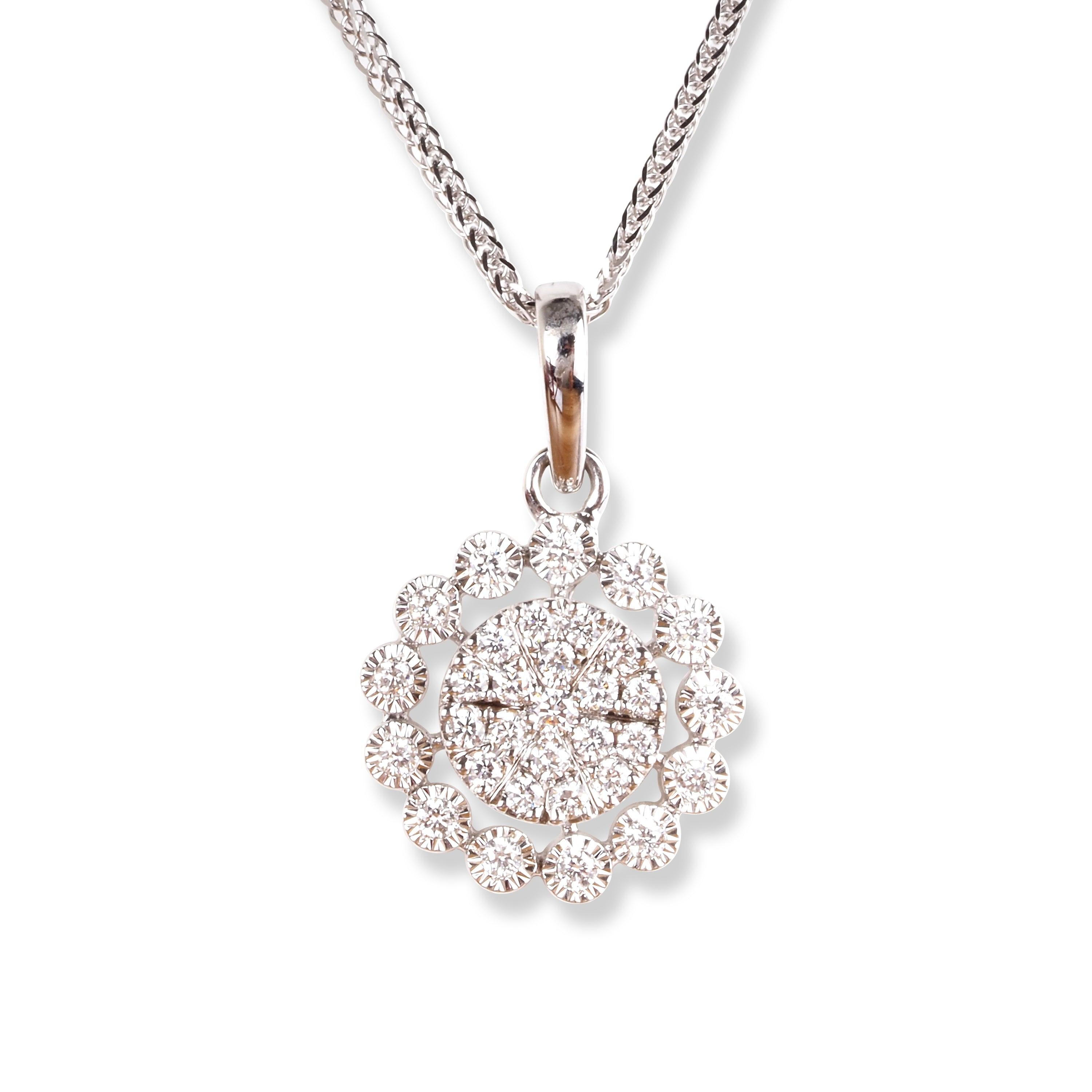 18ct White Gold Diamond Cluster Pendant Necklace with Matching Earrings