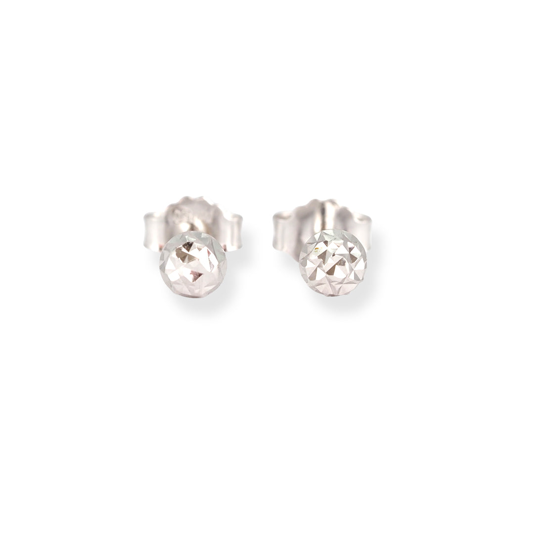 18ct White Gold Diamond Cut Ball Stud Earrings – Elegant Minimal Design