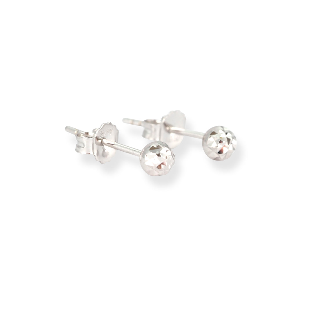 18ct White Gold Diamond Cut Ball Stud Earrings – Elegant Minimal Design