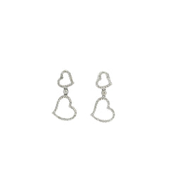 18ct White Gold Diamond Heart Shaped Drop Earrings – Double Open Heart Design