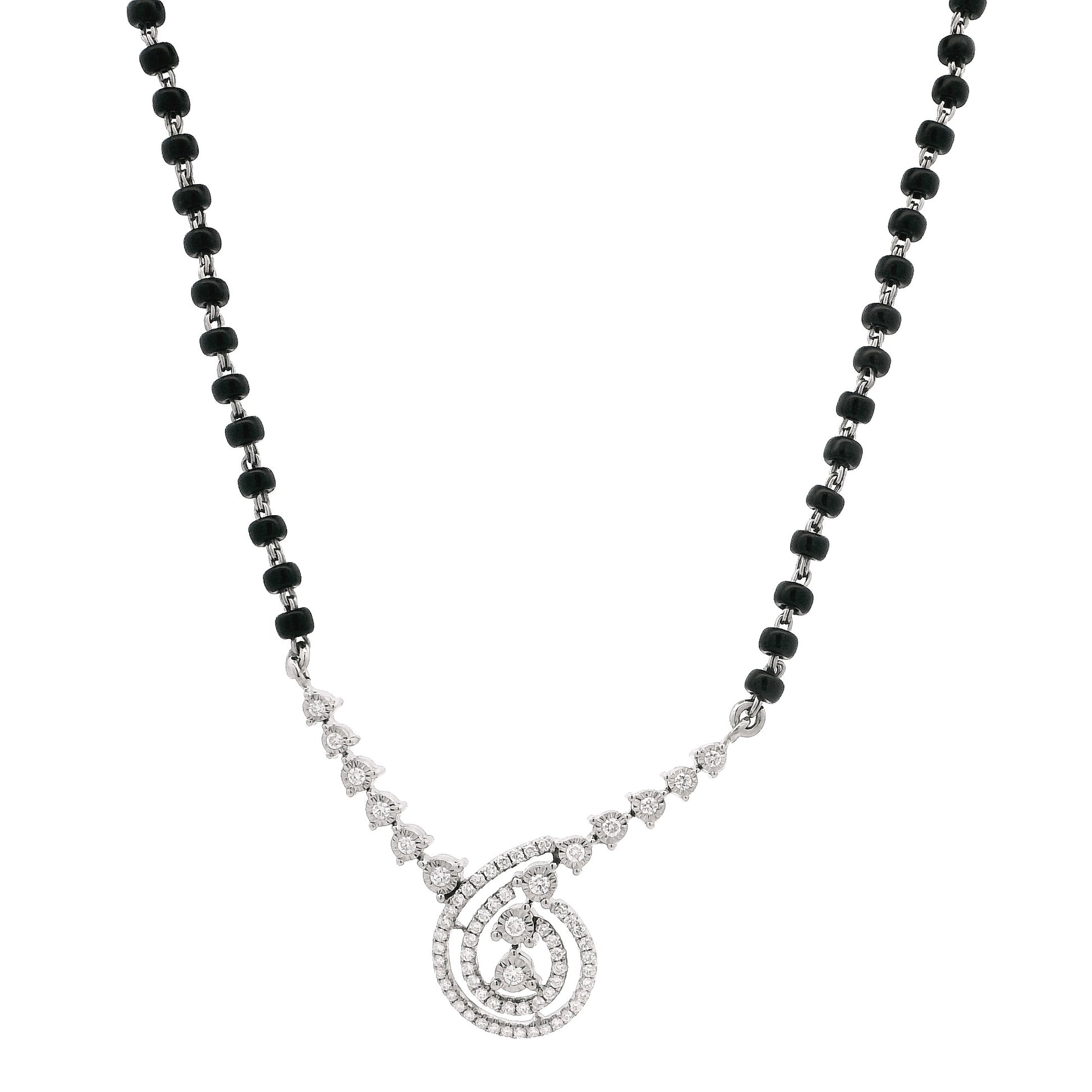 18ct White Gold Diamond Mangalsutra – Elegant Spiral Pendant with Diamond Accents