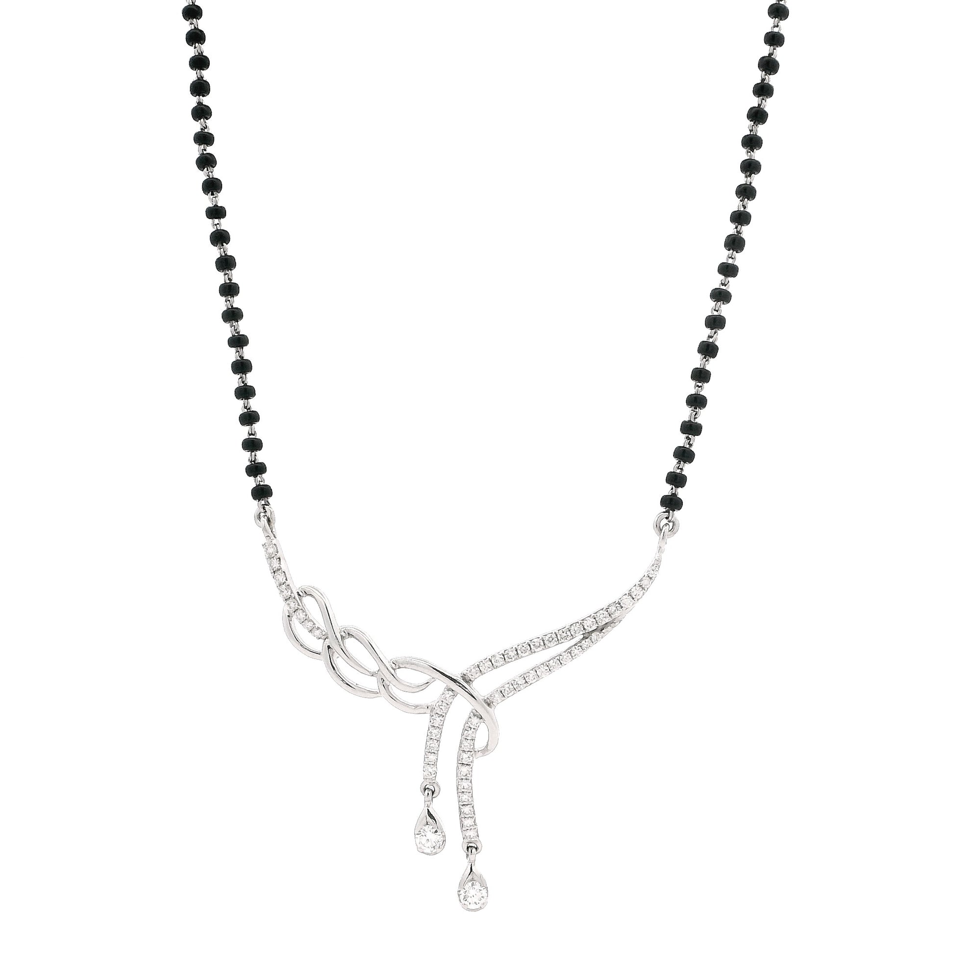 18ct White Gold Diamond Mangalsutra – Interwoven Knot Pendant with Diamond Drops